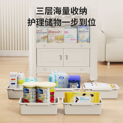 睡小蛙尿布台婴儿护理台新生儿换尿布抚触多功能婴儿床可移动幼儿洗澡台 基础版【无门】