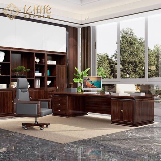 YIBOLUN new Chinese style solid wood boss desk executive desk leader desk ebony wood ebony boss desk office furniture 2.2m boss desk