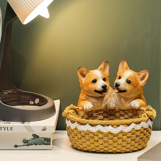 Ornamentos de almacenamiento de la llave de entrada de perro creativo de Hongjian colocados en la puerta de entrada del escritorio Decoración del escritorio de la calzado NUEVA CORGIA DE REGALO DOBLE CORGI (14069A)