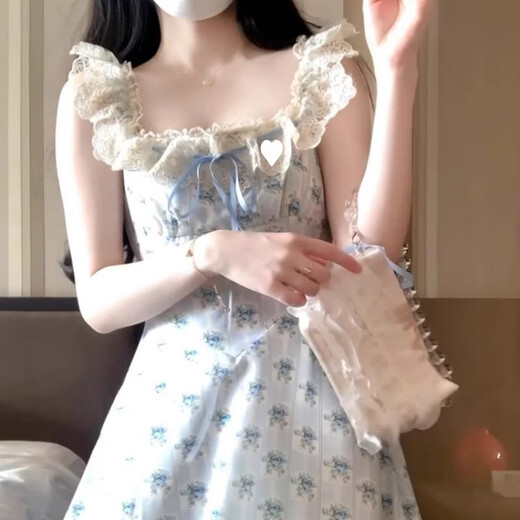 Miao Yijia Starsing Vestido para mujeres Falda de deseo puro para mujeres en verano Nuevo vestido floral de alta gama de luz francesa vestida de falda larga de encaje floral azul de collar cuadrado de collar M [sugerencia 85-105Jin [Jin iguala 0.5 kg]]