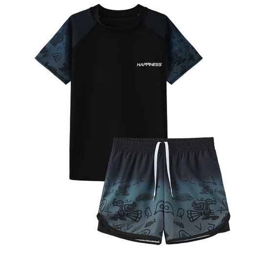 Adolescentes SwimsUits de 12 a 15 años Los estudiantes de secundaria de 12 a 15 años dividen nuevos trajes de baño para niños para prevenir la vergüenza nadando 9712-negro y gradiente verde [set de 5 piezas 888] 170 (peso 90-110Jin [Jin equivale a 0.5 kg]) tamaño universal
