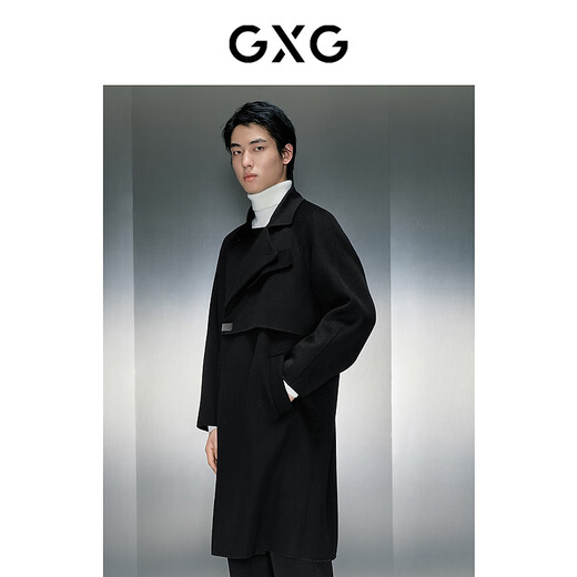 GXG男装 商场同款黑色简约长款大衣 2023年冬季新款 黑色 M