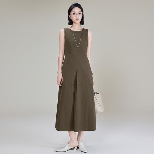 Meiyang Schokoladenkleid Falten Textur Taille-Huging ärmellose Weste Rock braune Farbe xl