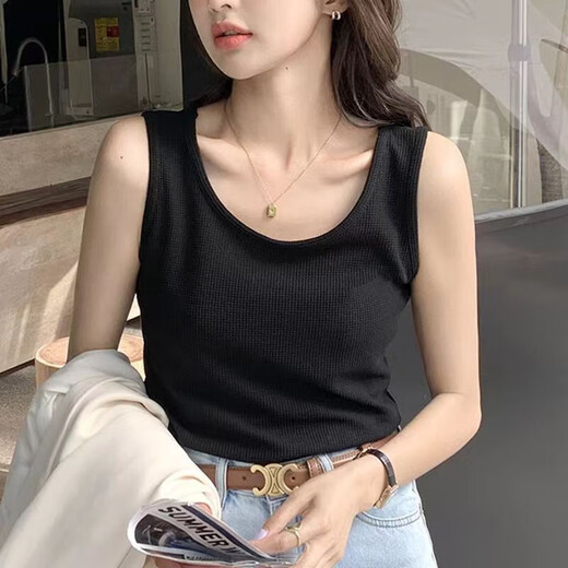 New summer suspender vest for women wearing inner and outer bottoming shirts, fashionable waffle splicing design sleeveless tops, B167-white L Recommended 105-115Jin [Jin equals 0.5 kg]