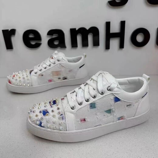 Europäische Stationschuhe Herren Herbst New CL Rivet Red Sohle Schuhe Vielseitige und modische Gelegenheitsstudentin Jugendschuhe 9913 Weiß (Lederoberfläche) 38