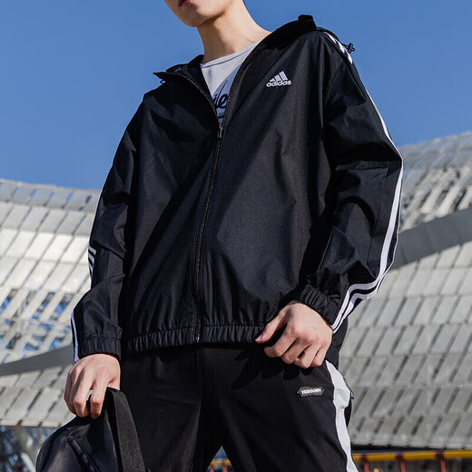 阿迪达斯 （adidas）外套男装 25夏季新款运动服跑步健身训练透气休闲连帽夹克上衣 梭织外套/黑色/紧口袖口 晒图返1 S