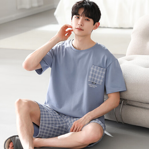 
Catman (MiiOW) men's pajamas summer short-sleeved modal cotton ice silk thin large size casual simple summer men's home clothing solid color YSX-9720# L