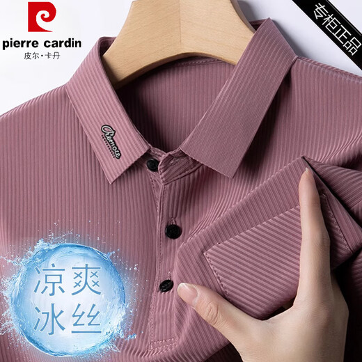 皮尔卡丹（pierre cardin）中年爸爸100%桑蚕丝夏装翻领t恤短袖休闲polo衫新款冰凉上衣男 父亲节礼物送爸爸纯-9196白色 L 170(建议120斤-140斤)