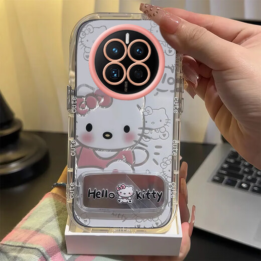 
Coolpi kt cat realme realme GT5Pro mobile phone case transparent RMX3888 full-pack anti-fall cute cover shell bracket feather puff shell [kit cat] + same style bracket + mobile phone film Apple 9promax