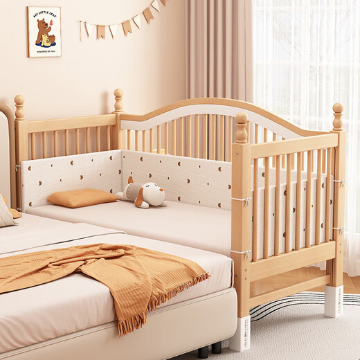 Qiu yinging beech wood splicing bed crib crib твердое дерево детское кровать Расширенная боковая кровать поднятая ограждение для подъема и опускания комаровной сети с сетью односпальной односпальной кровати + 6см кокосовой латексной матрас +.