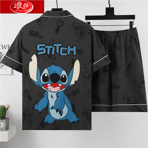 Langsha Pajamas de verano para hombres suelto de manga corta Plus Fat Fat Buste Cartoon Student Cardigan Pajamas Men's Home Traje de ropa para hombres