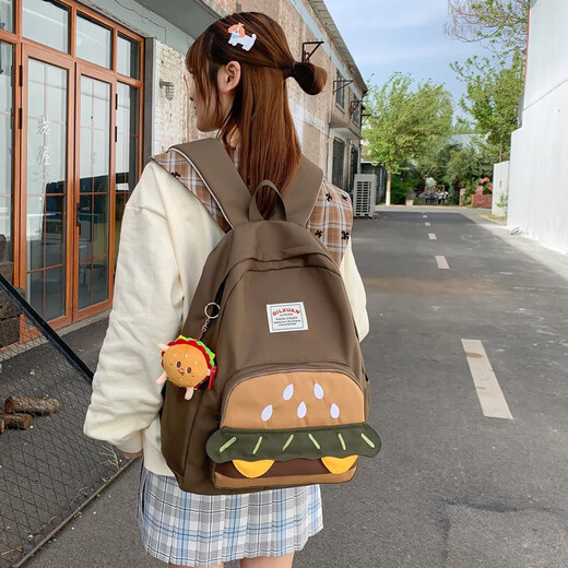 Mochila de hamburguesas linda mochila para niños para mochila para niñas de moda mochila moderna bolsa de la computadora de moda bolsita de viaje para hombres brown brown gran tamaño (incluidos colgantes)