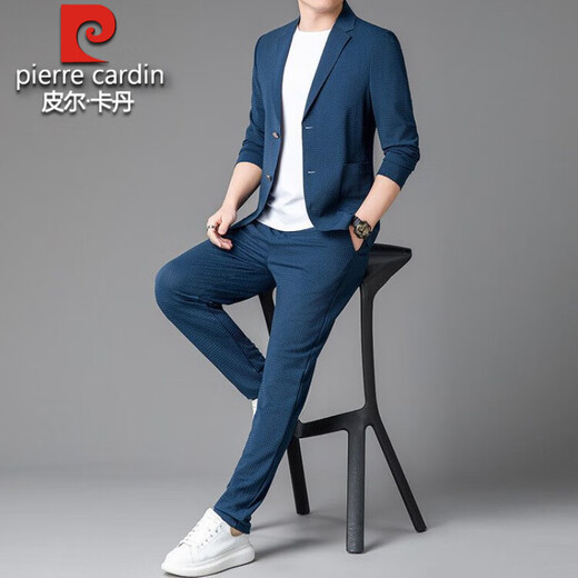 Pierre Cardin high-end seamless suit suit men's summer new thin suit jacket business formal casual sports two-piece set black two-piece set XL 125-145Jin Jin equals 0.5 kg