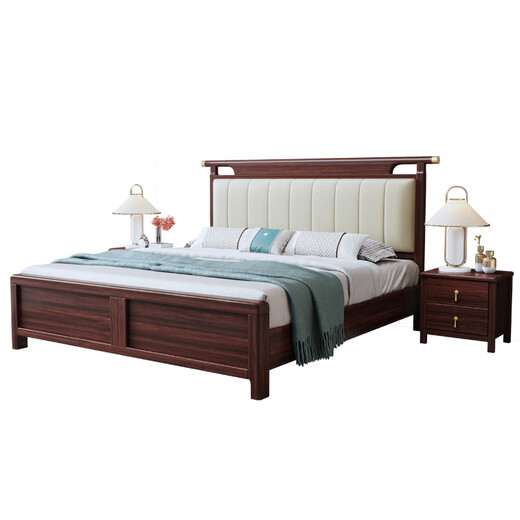 Nanzhu Neues chinesisches massives Holzbett Doppelte 1,8 Meter Hauptbett Weiche Kapuzenbett Vollmassives Holz Schwalbenschwanz Bettbrett 9904#