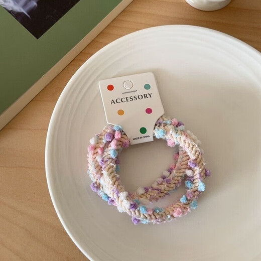 Edamame hair band braided children's headband twist circle high elasticity sweet ice cream color non-damaging ponytail hair accessory mixed color 5 pieces in bag
