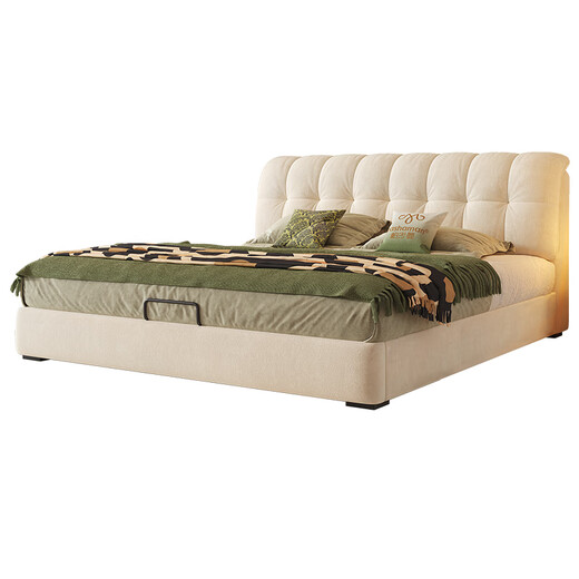 Pashaman fabric bed cream style high-end master bedroom double bed light luxury bedroom soft bag 1.8m large bed 5024CF [beech whole rack rib skeleton] Single bed 1500mm*2000mm pneumatic storage