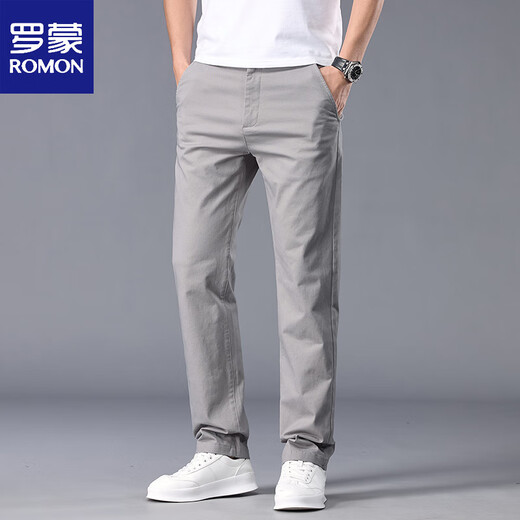 ROMON (ROMON) 2025 new semi-elastic waist casual pants for men middle-aged versatile simple straight elastic pure cotton men's pants spring and summer black 6621 28