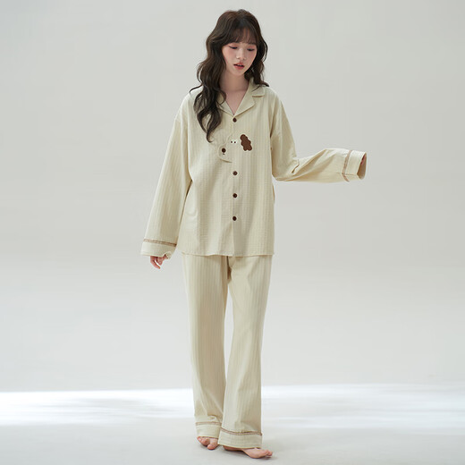 Princess Mark Spring and Autumn Couple Pajamas 2025 Super Hot Cartoon Puppy Long Sleeve Long Pants Boys and Girls Pure Cotton Home Clothing HZ2912-Puppy Shape Couple Women's Style L