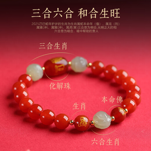 YIBIY2025 Snake Year of the Zodiac Red Agate Bracelet Official Flagship Store Three-in-One and Six-in-One Red Rope Bracelet Bodyguard Zodiac Rat 8mm-Jianshuo Three-In-One and Six-in-One