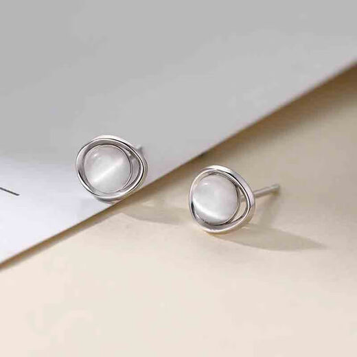 Qi Xiaomi 999 pure silver cat's eye stone earrings for women 2025 new niche high-end ear piercing earrings light luxury bestie ear jewelry 999 pure silver earrings-gold (price of two)