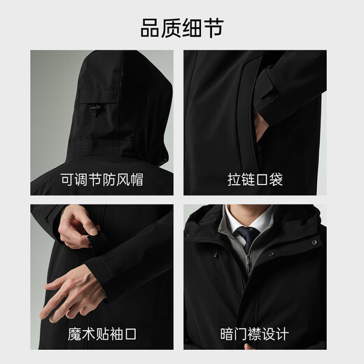 Lilan waterproof windbreaker men's 25 autumn core warm cotton jacket men's hooded mid-length windbreaker top