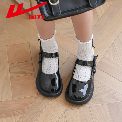 Warrior Warrior Children's Black Small Leather Shoes Girls Princess Shoes 2025 Spring and Summer New Girls Performance Single Shoes Campus Shoes Black|0232 30