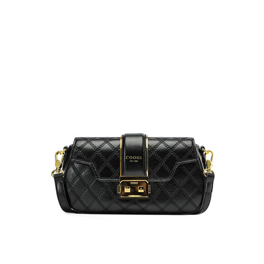 COOGI fashionable diamond pattern high-end versatile commuter bag women's bag PU underarm bag one-shoulder crossbody bag regular women black medium gift box + brown mobile phone bag