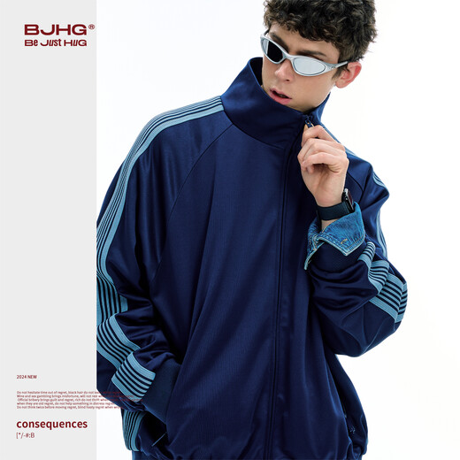 
BJHG does not care about consequences American sports jacket men's fashion brand autumn 2025 new three-bar loose casual jacket for women graphite black L