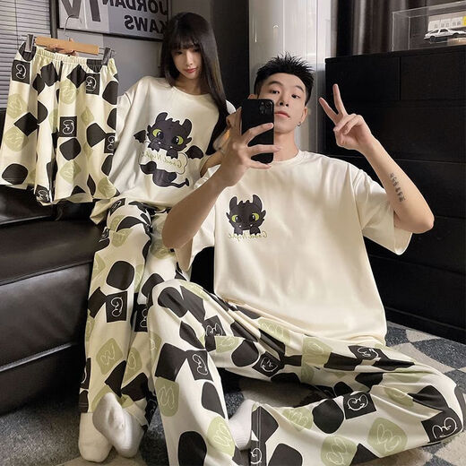 Catman (Miiow) Drei-teiliges Paar Pyjamas für Frauen im Sommer Pure Cotton Cette Short Sleeve Thin Cartoon Herren Shorts Korean Style Home Clothing T-A5012 Ehepaar [Drei-teilige Set] M Frauen (Empfohlen 80-100 Jin [Jin Equals EqualS Gym]))