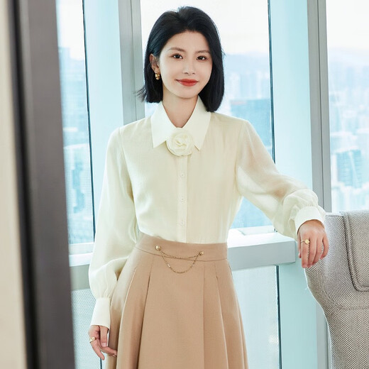 
FHHUABD orange shirt suit for women 2025 new style small temperament professional suit women shirt top autumn 1098 black skirt S