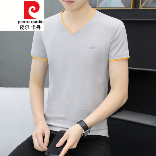 皮尔卡丹（pierre cardin）针织新款男士短袖V领韩版修身男装打底衫半袖休闲男式T恤上衣服潮 691白色 M