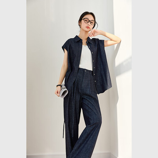 Vanciman rétro Denim Costume pour les femmes en été New Cotton Sans manchette High Wide-Leg-Leg Pant