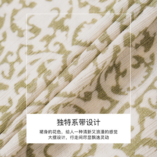 ROEYSHOUSE罗衣气质休闲系带连衣裙2025夏季新款优雅花色收腰大摆裙12250 花色 （配送腰带） L