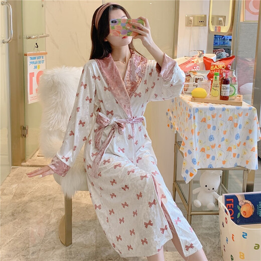 莫代尔睡衣女夏季2025年新款时尚气质金丝绒春秋冬季长袖睡袍性感长款浴 JDX-3527#睡袍黑色金丝绒 M