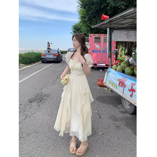 允橘连衣裙裙子女夏季2025新款轻奢高级感白色长裙法式海边沙滩裙纯欲 米白色钉珠仙女连衣裙 M 建议95-105斤