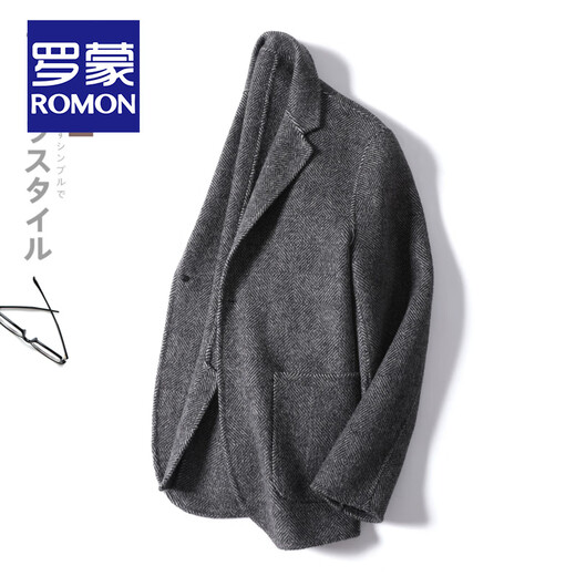 罗蒙（ROMON）阿尔巴卡羊驼绒双面呢西服男士秋冬商务羊毛小西装男休闲毛呢外套 短款西装领 L /50码