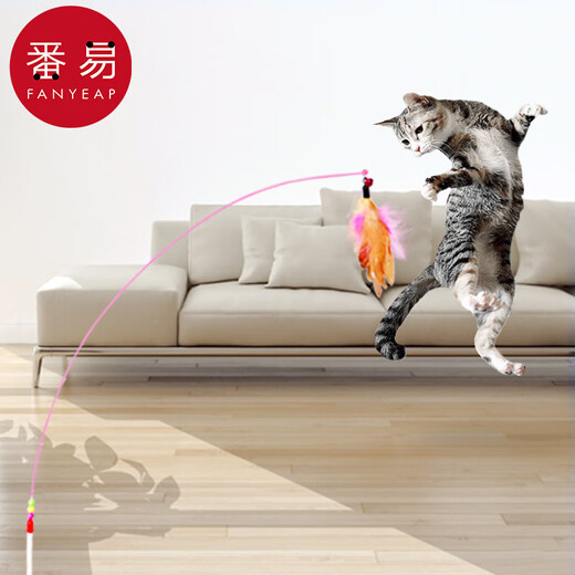 Cat Funny Stick A1P50-Cat to relieve boredom and self-pleasure, long pole bell, feather kitten bite-resistant cat funny toy supplies, steel wire colorful beads cat funny stick 1 piece