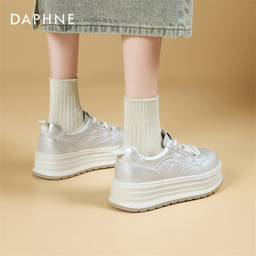 Daphne Fashion Casual Shoes Women 2025 Breathable Small White Shoes Women's Shoes New Four Seasons High-Enhanced Sponge Cake Thick Sole Board Shoes Women Beige 37