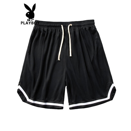 花花公子（PLAYBOY）运动短裤男款夏季美式篮球裤衩冰丝速干五分中裤男士宽松休闲裤子 1478-黑色 + 1478-白色 XL