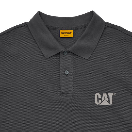 CAT short-sleeved POLO shirt for men, reflective printed pique fabric, breathable, comfortable, soft and trendy short T, iron gray XL