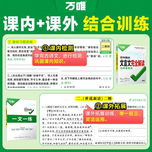 
20.25 million Wanwei Junior High School Entrance Examination Junior High School Classic Chinese Complete Interpretation 4th Edition People's Education Edition Chinese Special Textbooks First, Second, Junior High School Grade 1, Second, Junior High School Grade 3, Eighty and Ninety-seven Grades Must Memorize Ancient Poems and Classical Chinese Complete Interpretation Reading Training (25th Edition) Complete Interpretation of Classical Chinese Common Junior High School