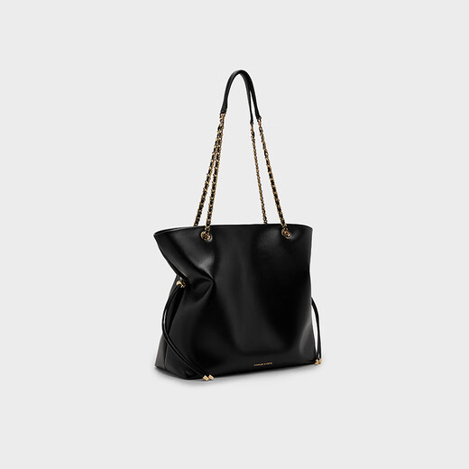 CHARLES&KEITH25秋季新品大容量柔软抽绳链条福袋包托特包包女包CK2-20782654 Black黑色 L