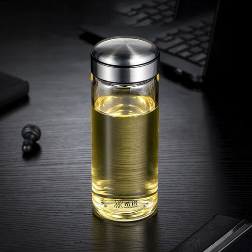 希诺（HEENOOR）单层玻璃杯男大容量水杯简约户外便携带滤网商务透明杯子 本色 XN-6195-370ml