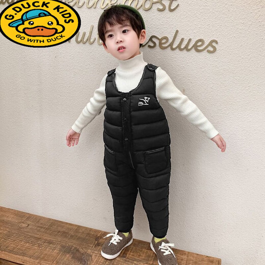 G.DUCKKIDS children's down cotton overalls for infants and toddlers, winter thickened cotton pants for boys and girls, open-fit pants, brown 100 cm, recommended for around three years old