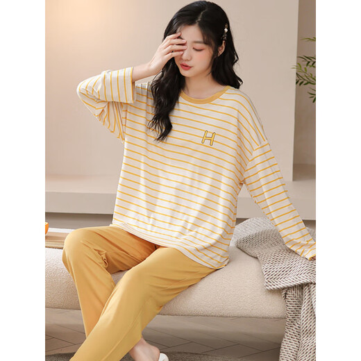 Pajamas modal pour les femmes Modal Large taille 200 Jin [Jin est égal à 0,5 kg] Fat à manches longues pantalon vêtements à la maison Spring and Automne Thin Ice Silk Casual Costume 3882 3xl (160-180 Jin [Jin est égal à 0,5 kg]))