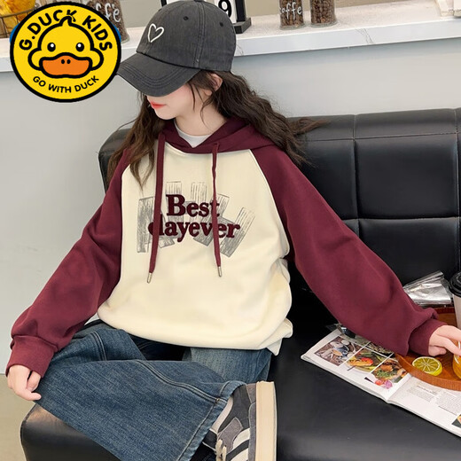 G. DUCKKIDS女童春装卫衣2025新款洋气套装儿童时髦字母上衣女孩春秋牛仔裤潮 黑色【W591字母帽衫】 cm 120