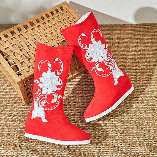 Gesufan 9859 people collect Hanfu women's soap boots ancient costume boots for women's inner height enhancement cos erect shoes ancient style high-tube embroidered boots short tube white 868 plus velvet 38