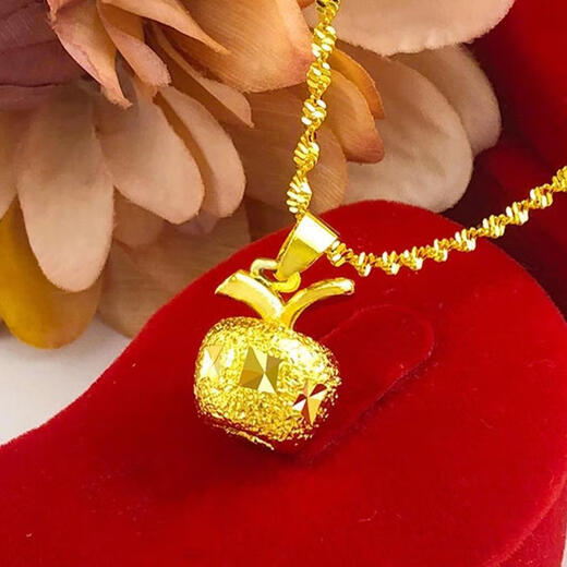 MHFDO Bengal Red Gold Flower Blooming Wealth Pendant Vietnam Sand Gold Necklace Water Wave Chain Live Gold Plating Shake Flower Blooming Wealth 2 Pendant + Double Water Wave Chain