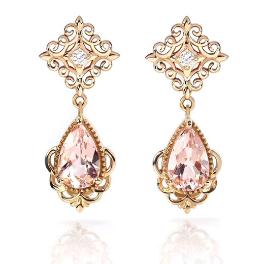 HEEKAIYI pink gemstone earrings for women morganite 18k diamond earrings Chinese Valentine's Day birthday gift for wife and girlfriend Selected pink morganite earrings 1.4 carat/18k gold inlaid