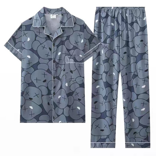 Pajamas Yalu Men's Summer Pure Cotton 2024 Nouveau pantalon à manches courtes Coton pur et taille Pure plus pour l'usure en plein air. JL691 Crown Blue M -110Jin [Jin est égal à 0,5 kg]